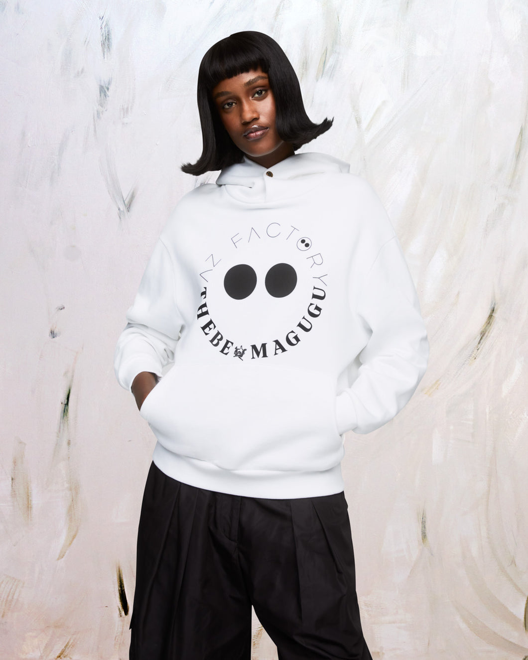 AZ FACTORY WITH THEBE MAGUGU LOGO HOODIE - WHITE