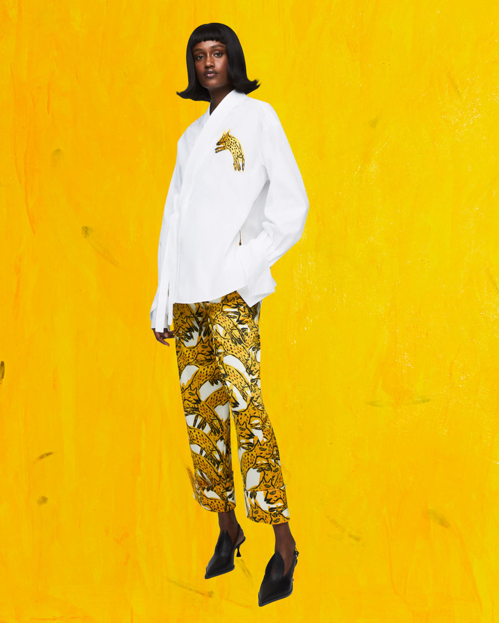 POUNCING CHEETAH PYJAMA TROUSERS - IVORY/YELLOW - AZ Factory