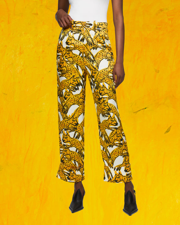 
POUNCING CHEETAH PYJAMA TROUSERS - IVORY/YELLOW - AZ Factory