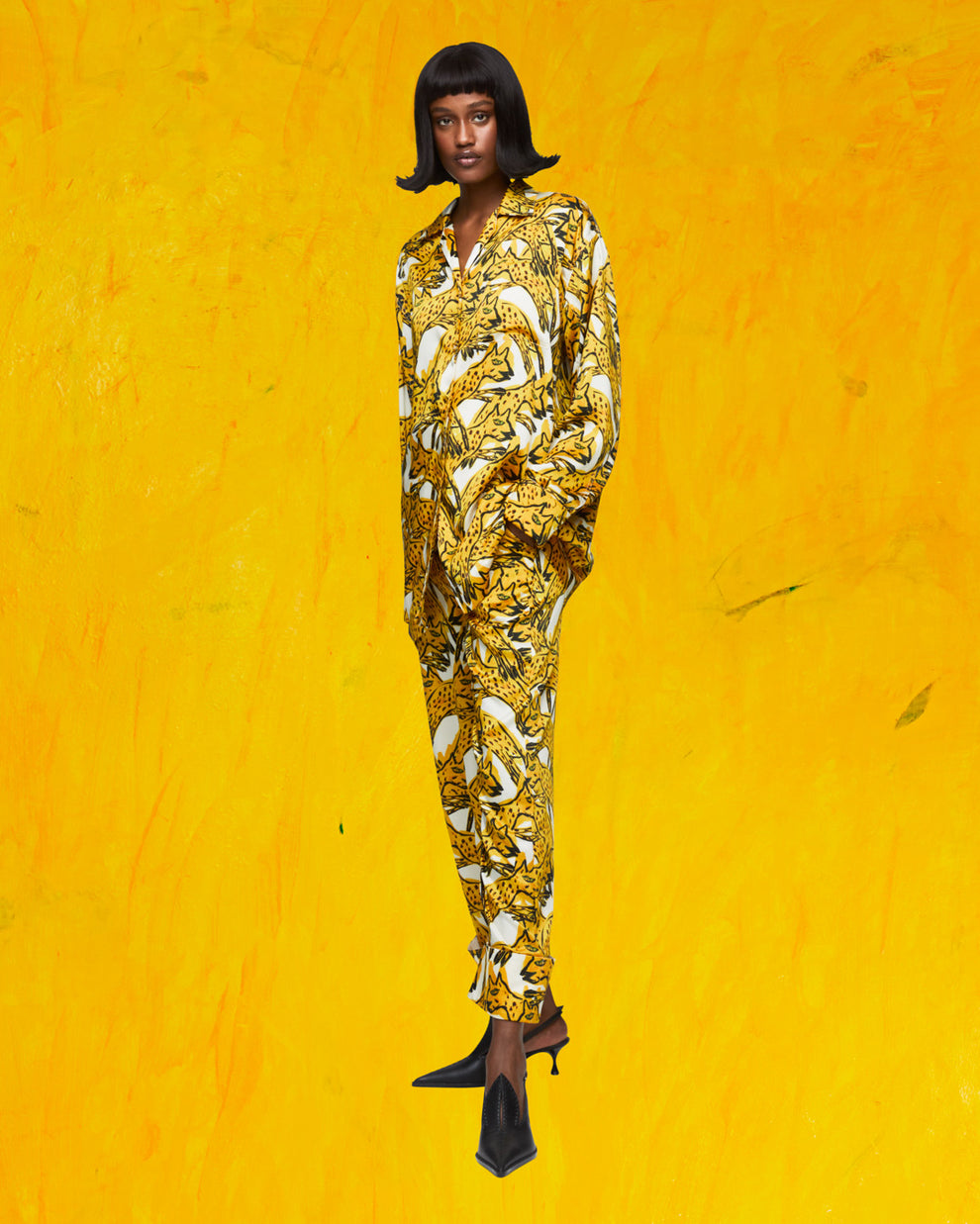 POUNCING CHEETAH PYJAMA TROUSERS - IVORY/YELLOW - AZ Factory