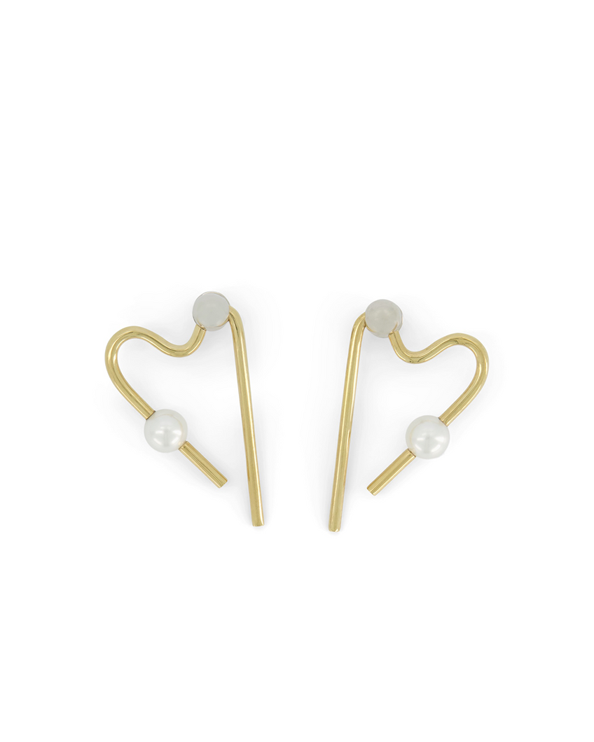 SINGLE PEARL HEART EARRINGS - GOLD - AZ Factory