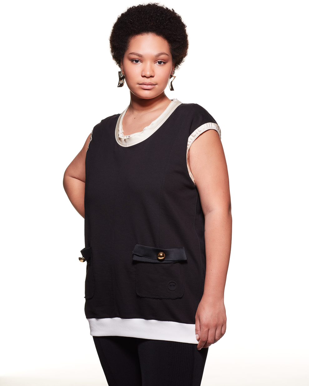 ORGANIC COTTON SEACELL BLEND SLEEVELESS POCKET TOP - BLACK - AZ Factory