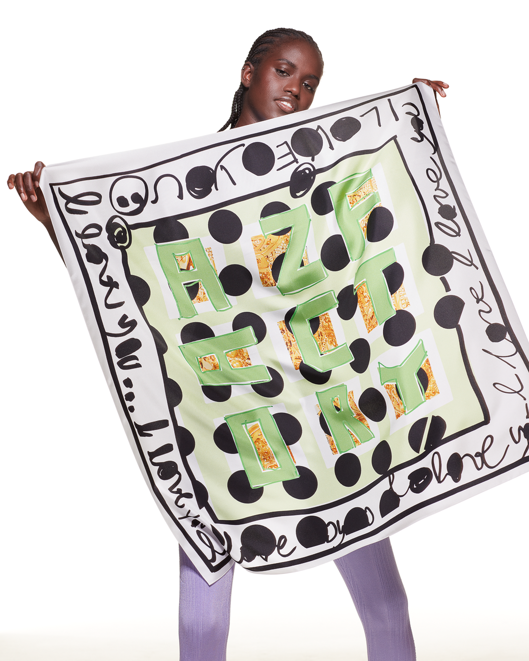 POLKA DOT PRINT SILK SCARF - GREEN