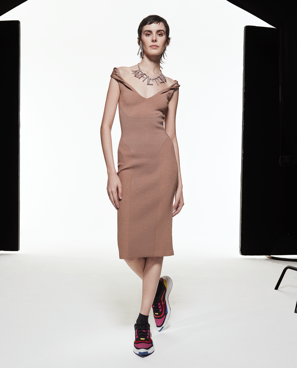 OFF SHOULDER DRESS - NUDE - AZ Factory