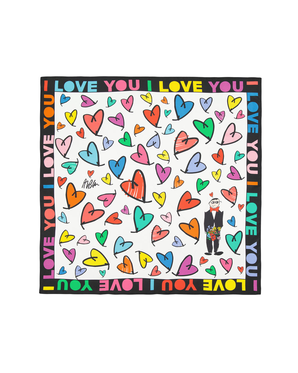 SILK SCARF HEARTS FROM ALBER - MULTICOLOR / WHITE - AZ Factory